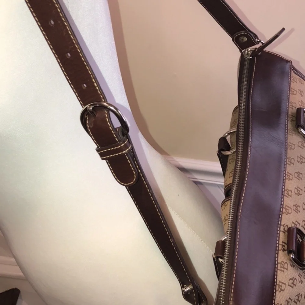 DOONEY BOURKE Signature Logo Canvas & Brown Leather Briefcase Messenger Bag